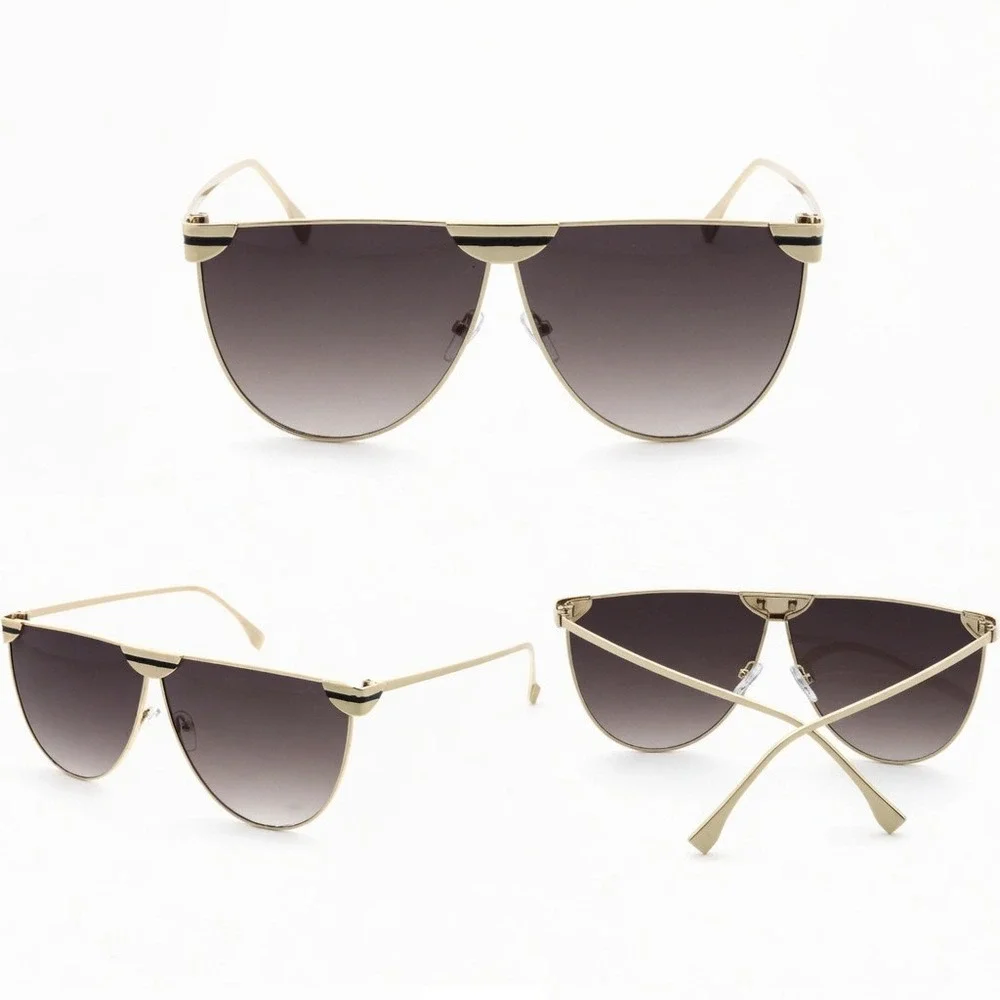 Mens Gold Flat Top Metal Sunglasses Smoke Gradient Lens Shield Shades UV400 2026
